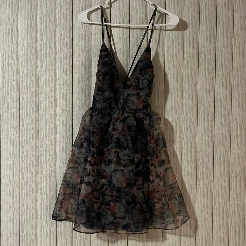 Lulus Cultivate Your Love Black Floral Print Organza Skater Dress